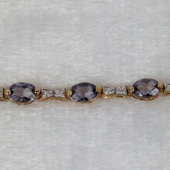 Sterling 925 Gold Vermeil Lab Purple Sapphire & CZ Link Bracelet 7" Oval Cut - Picture 5 of 5